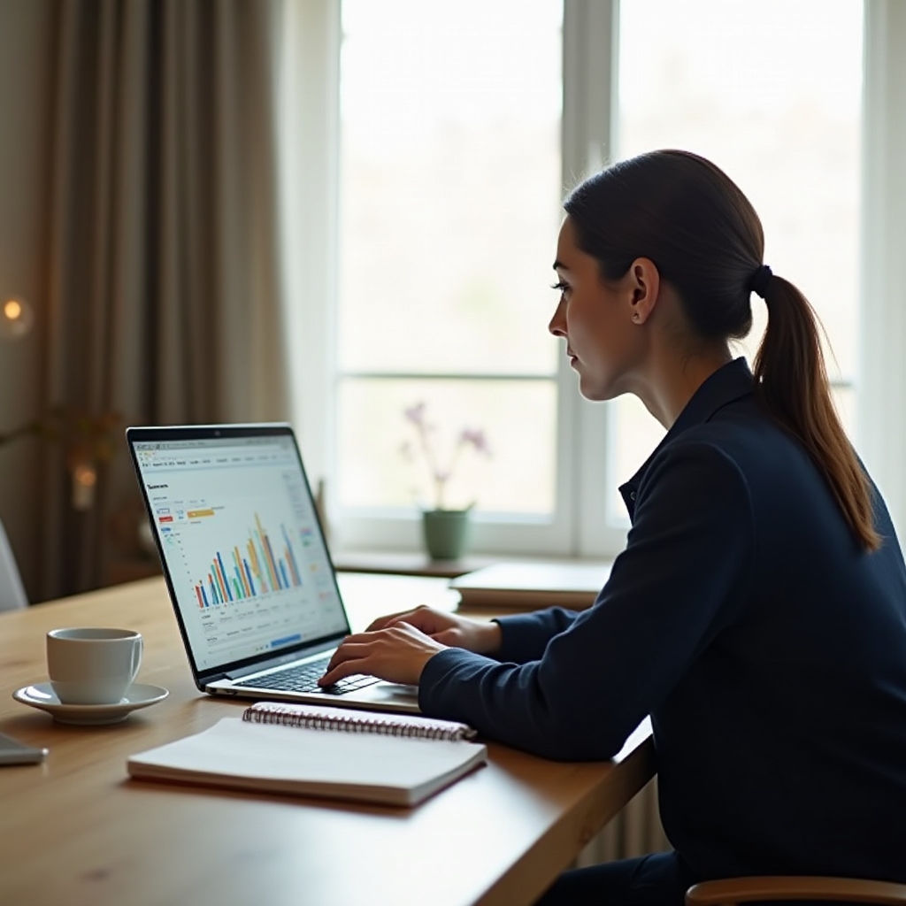 Аналитик работает с данными на ноутбуке